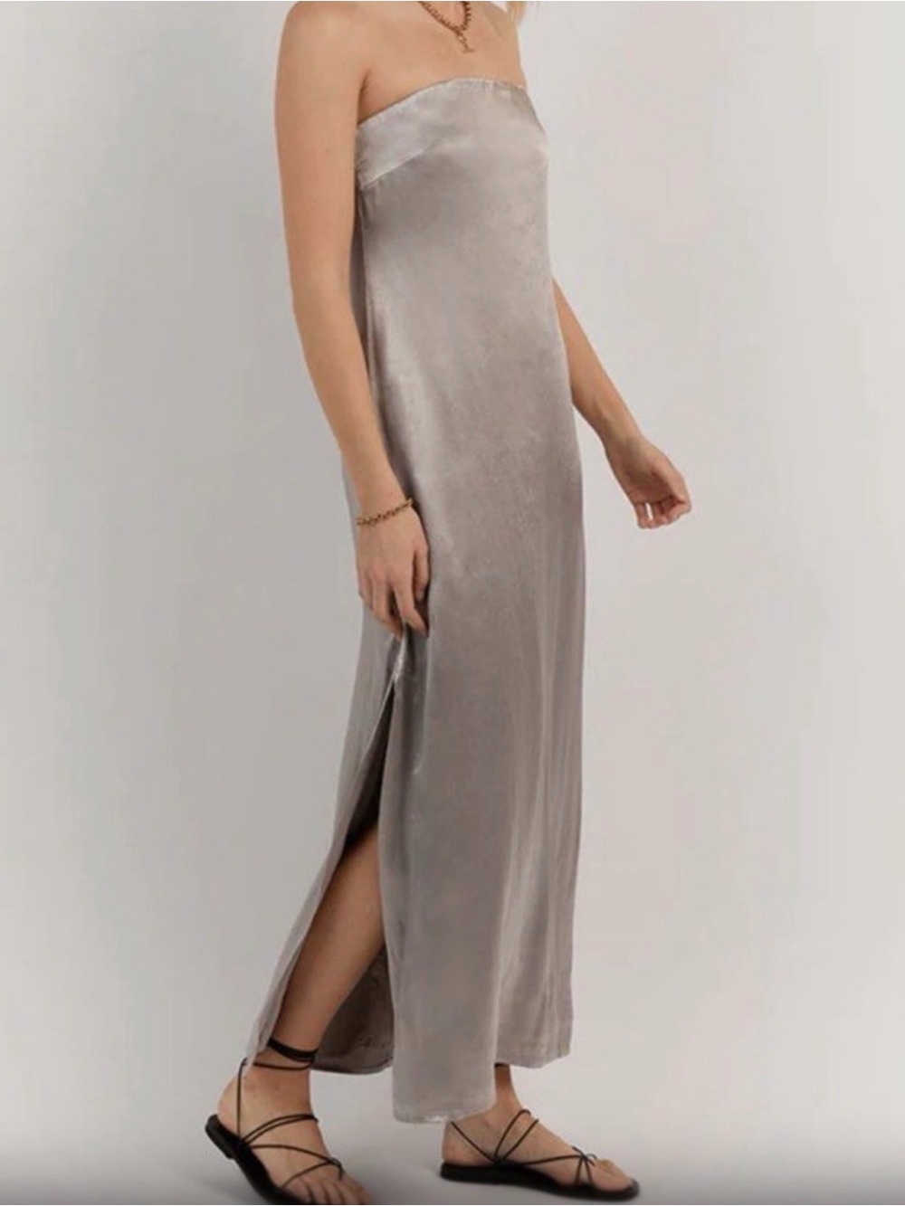 DISSH Silver-Tone Strapless Satin Dress